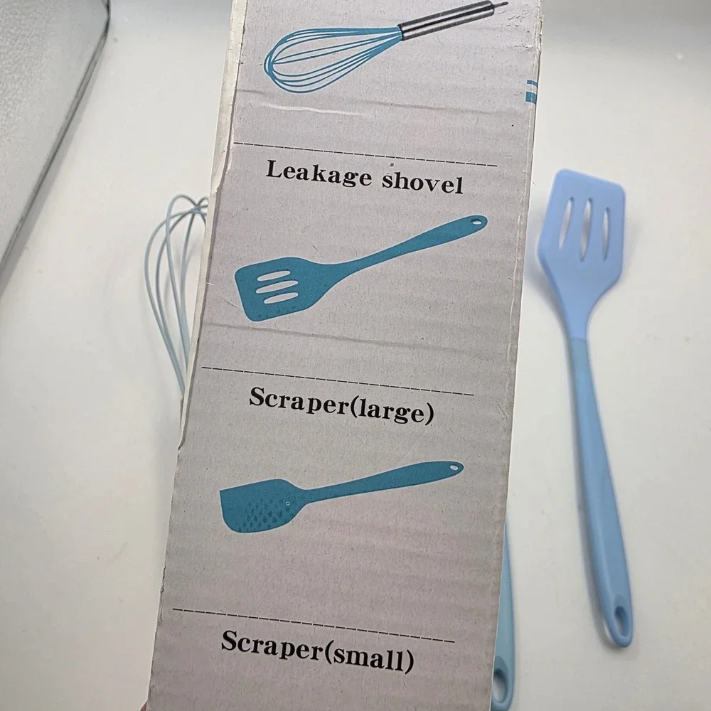 Easy Baking 5 Piece Silicone Kitchen Utensil Set Blue Spatula Whisk Brush BPA L4